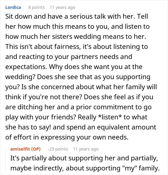 Reddit advice suggesting open communication before choosing an Australia trip over SIL's wedding. Reddit advice suggesting open communication before choosing an Australia trip over SIL's wedding.