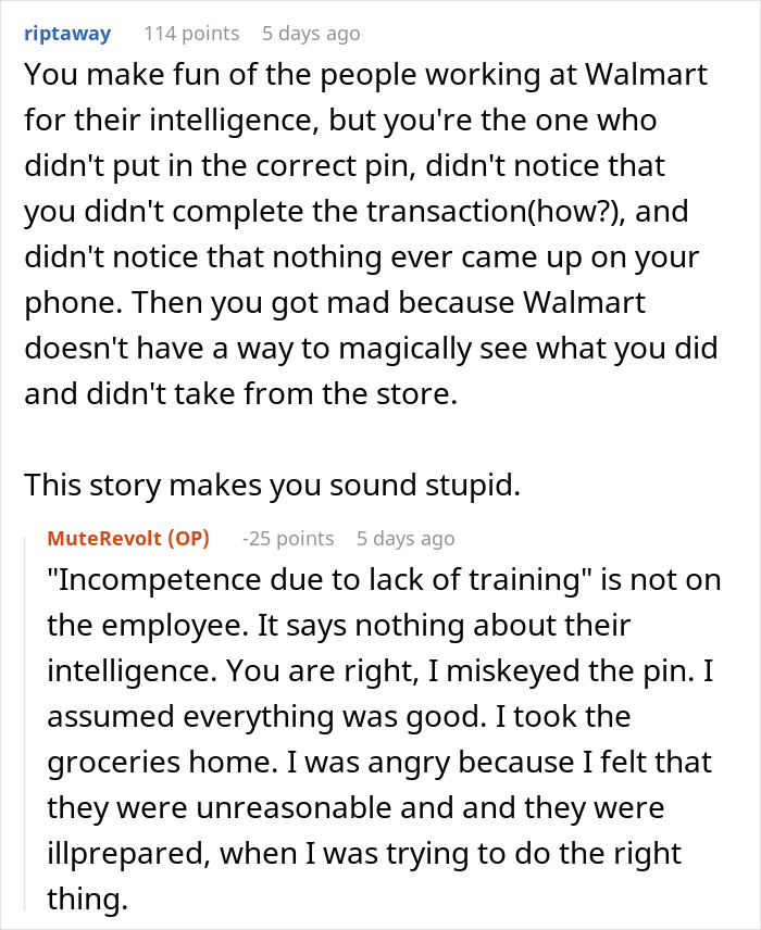 Social media comments debating a woman who forgot to pay at Walmart checkout. Social media comments debating a woman who forgot to pay at Walmart checkout.