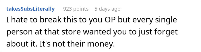 A user comment on a post about a store employee reaction to a Walmart checkout mistake. A user comment on a post about a store employee reaction to a Walmart checkout mistake.