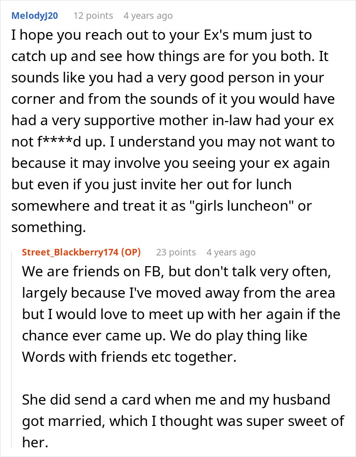 Online chat screenshot regarding petty revenge on an ex-fiance after a broken engagement.