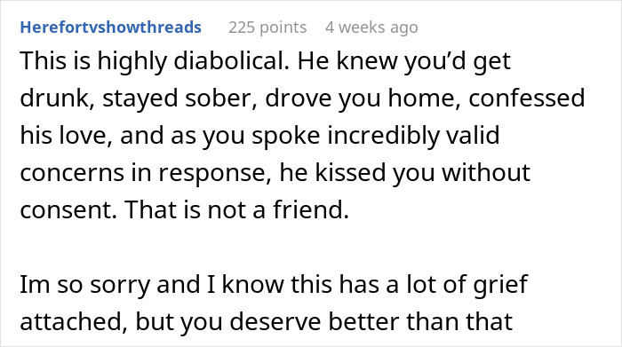 A comment about a guy who waited 20 years to tell bestie he loves her, calling his actions diabolical A comment about a guy who waited 20 years to tell bestie he loves her, calling his actions diabolical