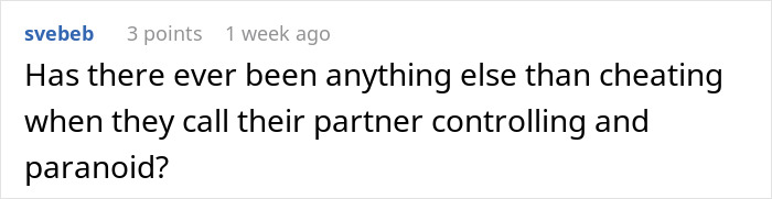 User comment discussing trust issues and cheating suspicions in a relationship during a girls trip.
