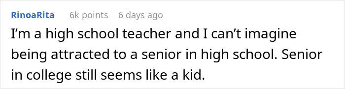 A comment from a high school teacher reflecting on age gaps as a mom is losing sleep over her son's gf. A comment from a high school teacher reflecting on age gaps as a mom is losing sleep over her son's gf.