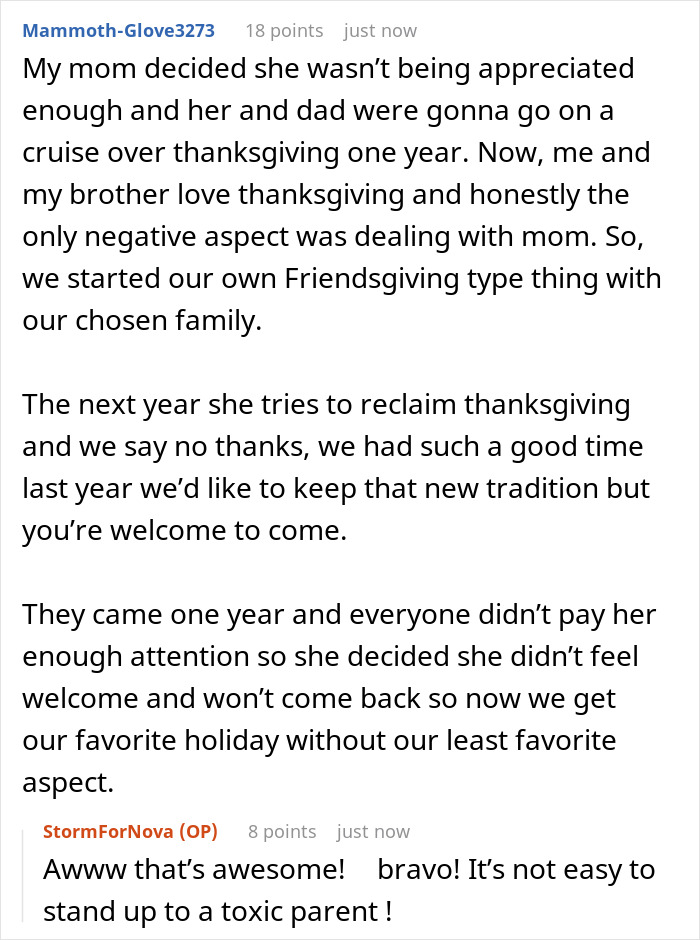 Comment describing setting new family traditions to avoid toxic mom influence Comment describing setting new family traditions to avoid toxic mom influence