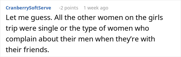 User speculation about dynamic between friends on a girls trip when a husband senses something is off.