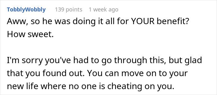 Comment on woman learning about husband's dating app profile and moving on from cheating