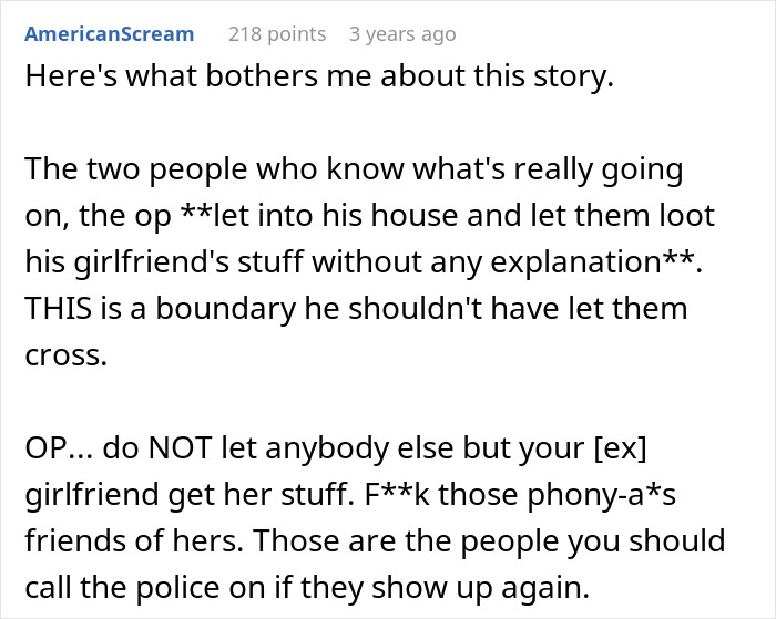 A screenshot of a comment addressing the disappearing act after a proposal, warning about setting boundaries with friends.