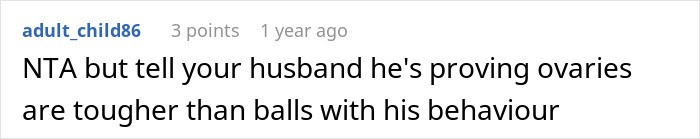 Reddit comment criticizing husband's behavior in story where woman kicks out in-laws after MIL shames DIL.