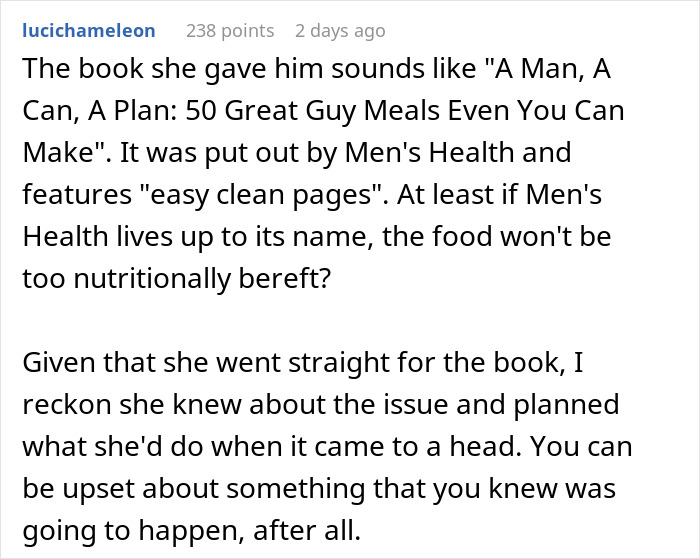 A user discussing a cookbook gift after a man dislike for wife cultural cuisine split their cooking routine. A user discussing a cookbook gift after a man dislike for wife cultural cuisine split their cooking routine.