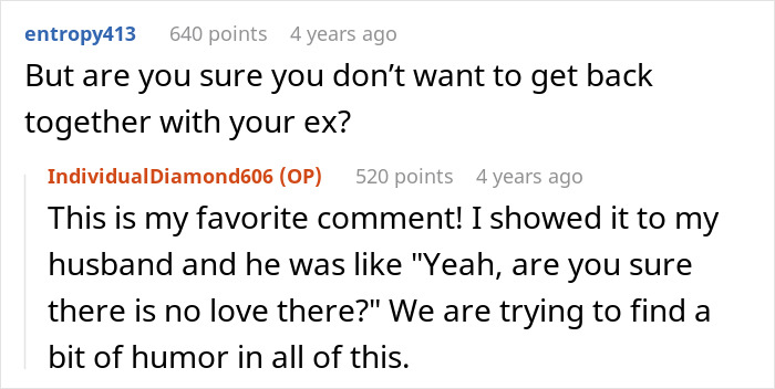 Reddit thread discussing how a guy keeps pursuing ex who rejected him at 18 despite her being married.