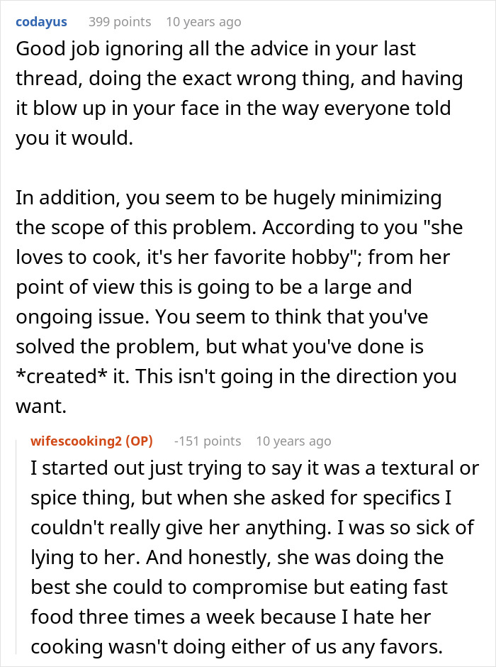 Reddit comment thread analyzing relationship dynamic changes after a man’s dislike for wife’s cultural cuisine. Reddit comment thread analyzing relationship dynamic changes after a man’s dislike for wife’s cultural cuisine.