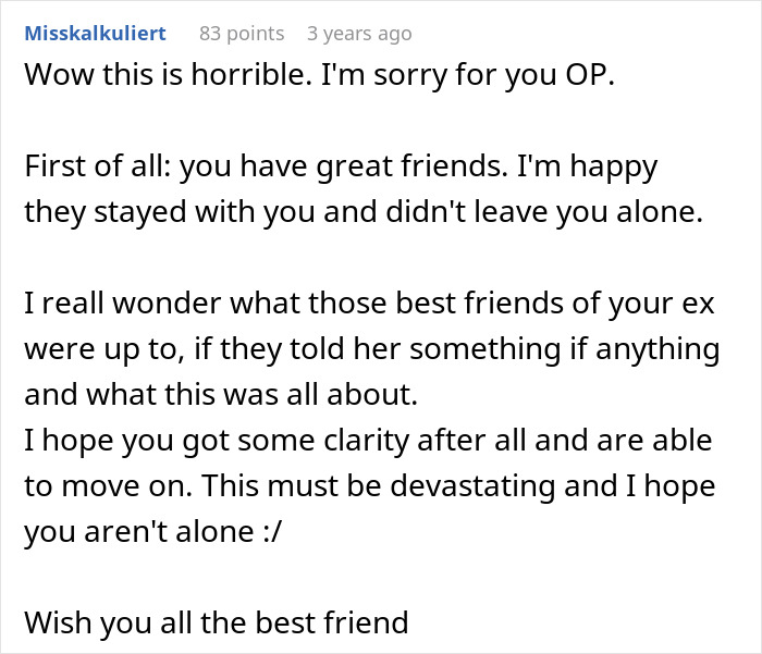 A thoughtful online comment offering support during a dream proposal situation.