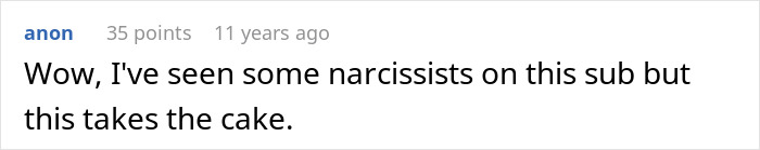 Comment calling out narcissistic behavior in story about Australia trip vs wedding Comment calling out narcissistic behavior in story about Australia trip vs wedding
