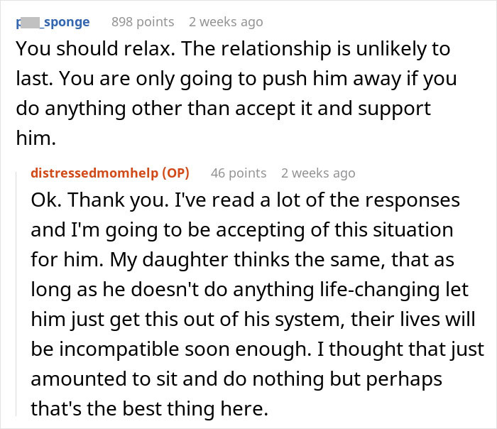 Forum post response to a mom losing sleep over her 19-year-old son's choice of girlfriend. Forum post response to a mom losing sleep over her 19-year-old son's choice of girlfriend.