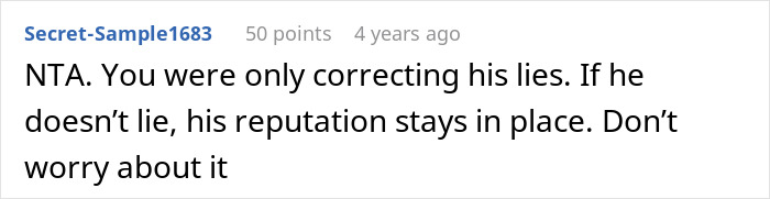 Online reaction supporting a daughter who corrected her dad's lies, helping avoid getting shamed. Online reaction supporting a daughter who corrected her dad's lies, helping avoid getting shamed.