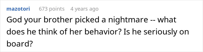 Comment questions brother's support of controlling fiancé behavior Comment questions brother's support of controlling fiancé behavior