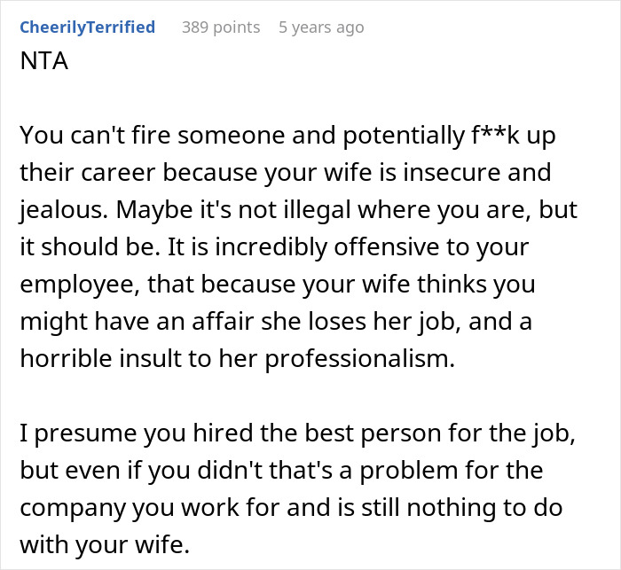Reddit comment discussing the impact on career when firing assistant to test integrity. Reddit comment discussing the impact on career when firing assistant to test integrity.