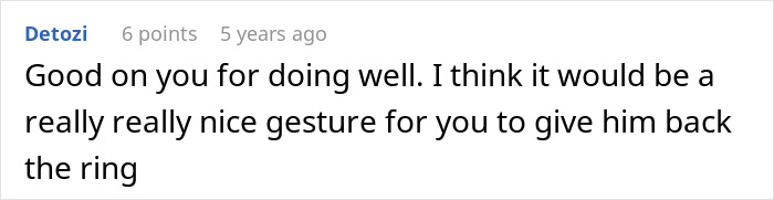 Online comment calling returning an ex-husband family heirloom a nice gesture. Online comment calling returning an ex-husband family heirloom a nice gesture.