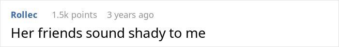 User comment noting shady friends involved in a disappearing act story.
