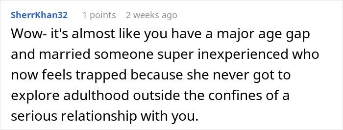 A social media comment discussing age gap dynamics after a girls trip.