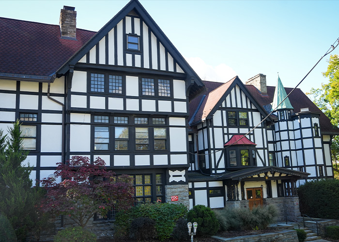 Front view of a Tudor style house related to Cornell 7 case home raid Front view of a Tudor style house related to Cornell 7 case home raid