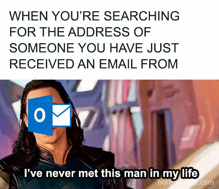 Funny meme about searching email addresses and Outlook confusion