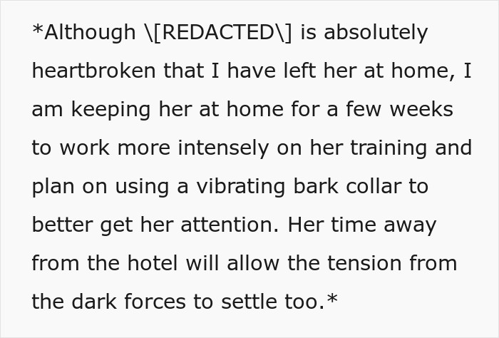Hotel Tells Employee To Not Bring Untrained Dog To Work, She Calls Them "Satanic Reptilian Illuminati" Hotel Tells Employee To Not Bring Untrained Dog To Work, She Calls Them "Satanic Reptilian Illuminati"