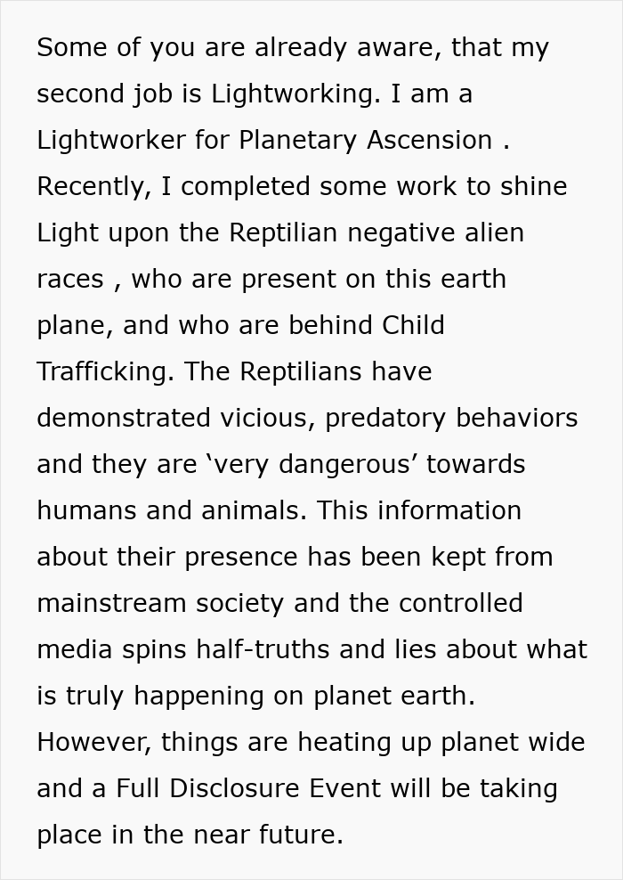 Hotel Tells Employee To Not Bring Untrained Dog To Work, She Calls Them "Satanic Reptilian Illuminati" Hotel Tells Employee To Not Bring Untrained Dog To Work, She Calls Them "Satanic Reptilian Illuminati"