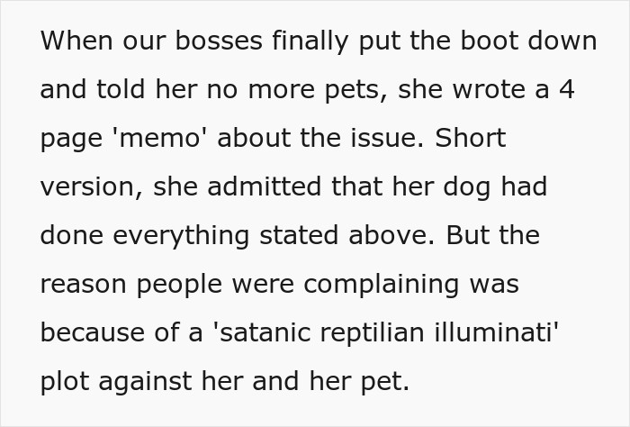 Hotel Tells Employee To Not Bring Untrained Dog To Work, She Calls Them "Satanic Reptilian Illuminati" Hotel Tells Employee To Not Bring Untrained Dog To Work, She Calls Them "Satanic Reptilian Illuminati"