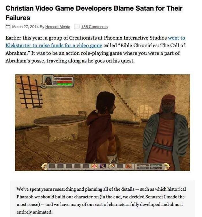 Unhinged news headlines featuring Christian video game developers blaming Satan for their failures