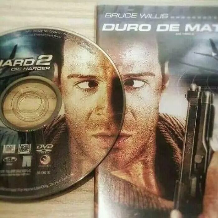 Cursed image showing DVD and case perfectly aligned with Bruce Willis face distorted.