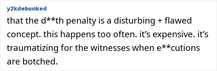 An online user comment discussing how a botched e*******n is traumatizing for witnesses, referencing Christa Pike