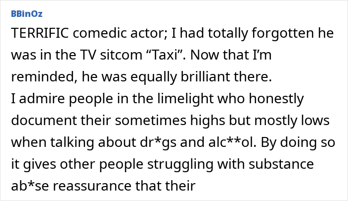 A fan comment praising Christopher Lloyd for his roles in Taxi and Back to the Future while speaking openly A fan comment praising Christopher Lloyd for his roles in Taxi and Back to the Future while speaking openly