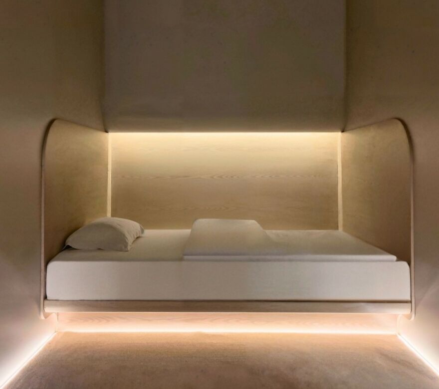 Minimalistic sensory deprivation room with illuminated bed Minimalistic sensory deprivation room with illuminated bed