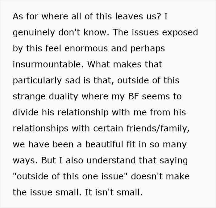 A text block about a complicated relationship with a boyfriend who divides his family A text block about a complicated relationship with a boyfriend who divides his family