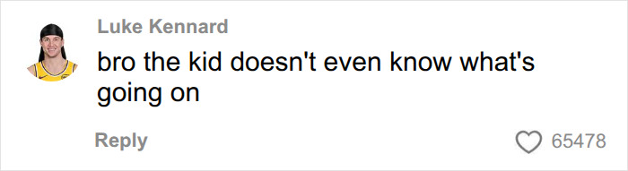 Social media comment stating that the young fan doesn’t even know what is going on during the incident.