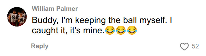 Supporter comment on social media defending a Dodgers fan's right to keep the ball