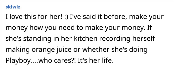 Comment by skiwlz supporting Knots Landing star Donna Mills making her own choices