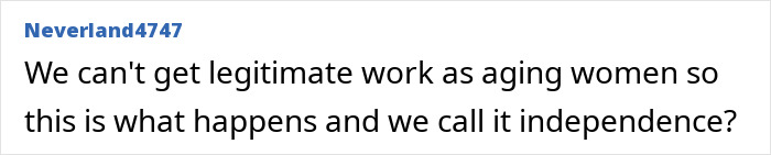 A comment about Knots Landing star Donna Mills discussing work for aging women and independence.