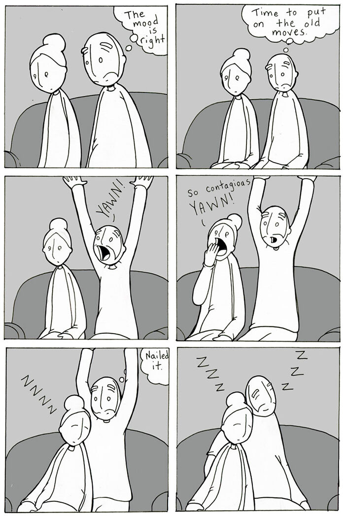 Couple humorously deciding to dance then falling asleep together