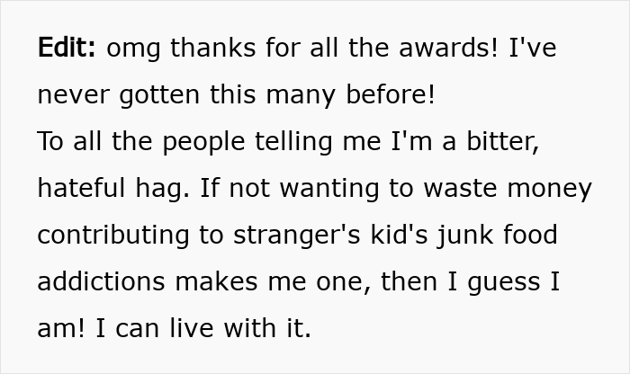 Text thanking readers and addressing criticism about Halloween candy refusal