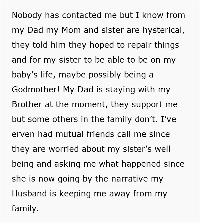A text post detailing the aftermath of family conflict and rumors after cutting off communication