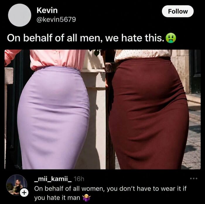 A social media exchange on how women are still fighting against double standards regarding tight-fitting skirts