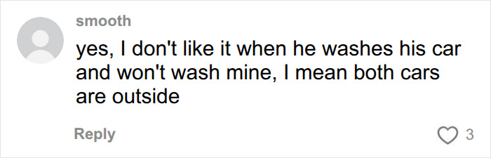 A social media comment sarcastic about neighbor entitlement and washing cars. A social media comment sarcastic about neighbor entitlement and washing cars.