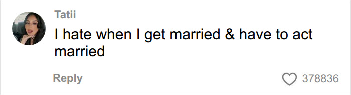 An online comment about hating to act married, reacting to a husband's marriage sacrifices list