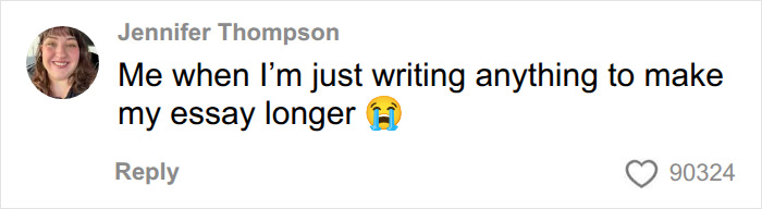 A comment about writing an essay longer, mocking an ex-husband's list of marriage sacrifices