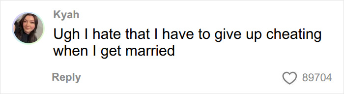 A social media comment about giving up cheating after marriage, joking on marriage sacrifices