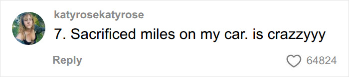 A user comment reacting to item number seven about sacrificing car miles in marriage sacrifices