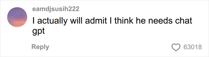 A funny comment suggesting the ex-husband needs ChatGPT for his marriage sacrifices list