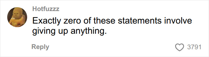 A social media comment criticizing the ex-husband's marriage sacrifices